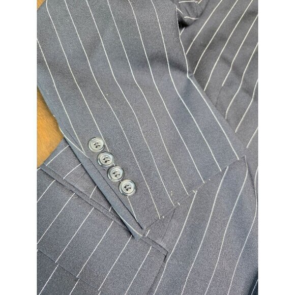 Mens Black Pinstripe Blazer 38S Wool Feel By Burnei Hand Tailored - Picture 11 of 16